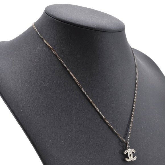 CHANEL Jewelry - Authentic CHANEL CC Logo Rhinestone Silver Tone Chain Pendan